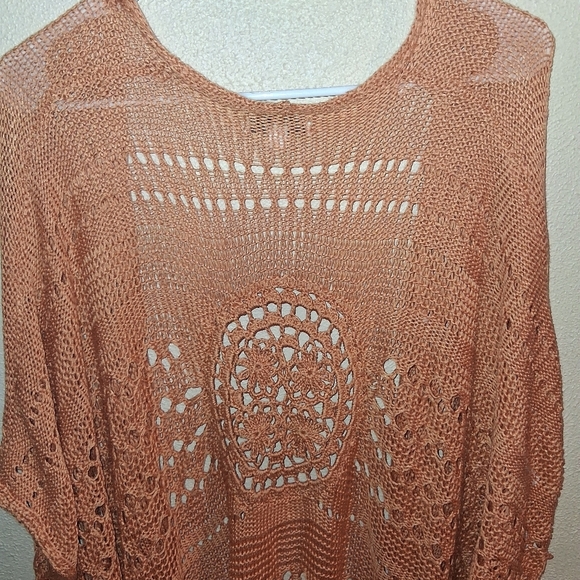 L Love Crochet Rust Colored Kimono Boho Oversized Festival M - Picture 3 of 6